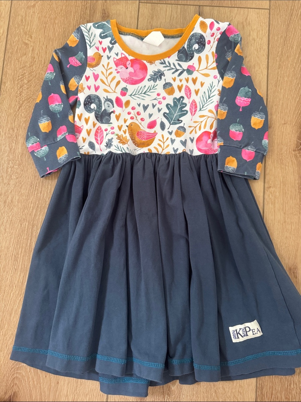 Navy & Woodland Print Girls' Long Sleeve Dress